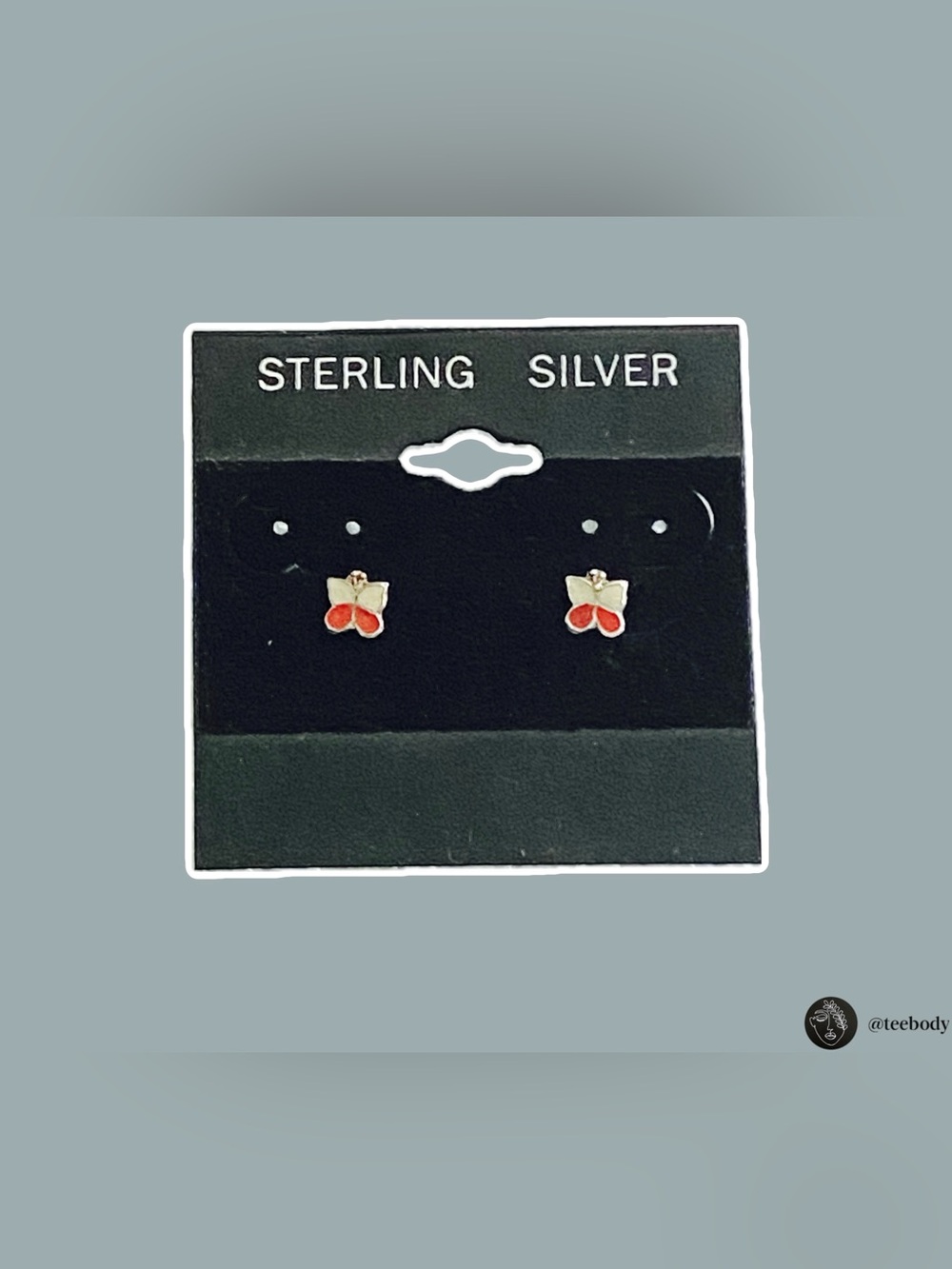VTG 925 Sterling Silver Red White Enamel Butterfly Stud Earrings NWT